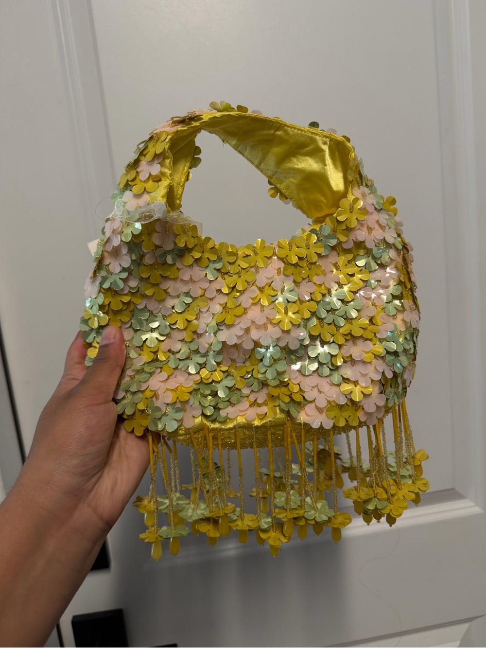 T.J.Maxx Floral Sequin Bag in Yellow and Green
